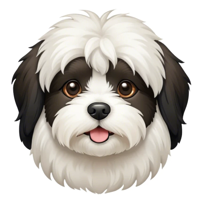 Havanese dog with black ear with white face sticker