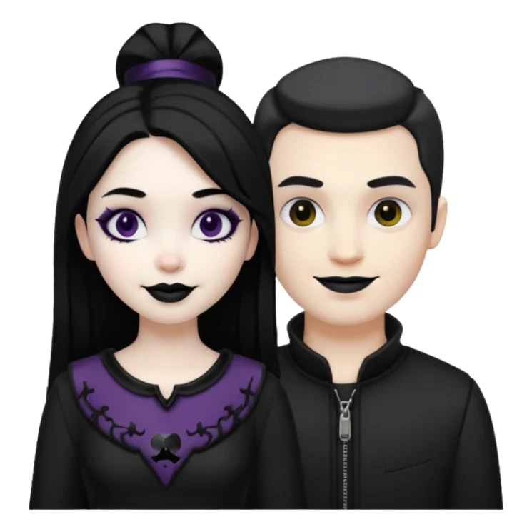 a goth girl standing behind a white guy sticker