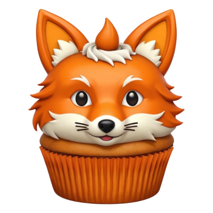 cupcake with frosting decorated to look like a fox face sticker