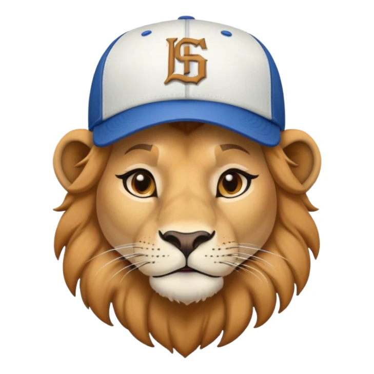 confident female lion head and shoulders wearing a baseball cap sticker