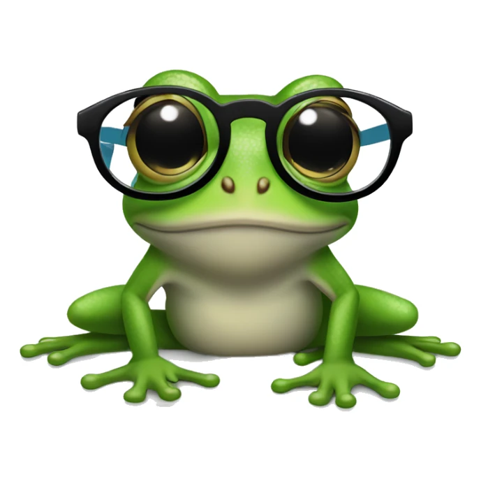 cute tree frog, wearing black glasses, a smile on one's face, wearing skyblue shirts sticker