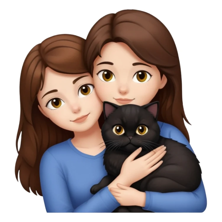 Brown hair girl snuggling black Persian cat sticker