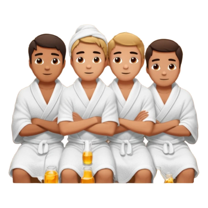 three young men turned in towels sit in the hot sauna sticker