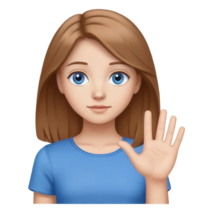 Girl tipping hand, light brown hair, blue top, blue eyes sticker