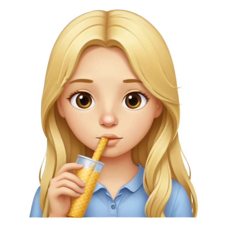 blonde girl with long hair sniffing straw sticker