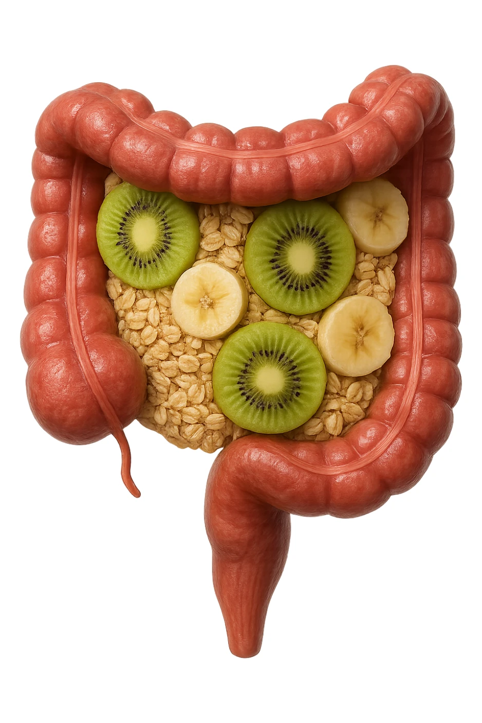avena, kiwi e banana all'interno di un colon umano anatomico realistico, iperrealistico 4k sticker