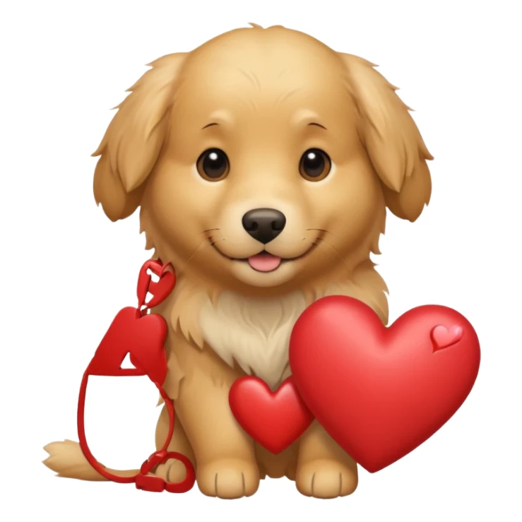 A dog holding a heart (modeled after a Golden Retriever) sticker