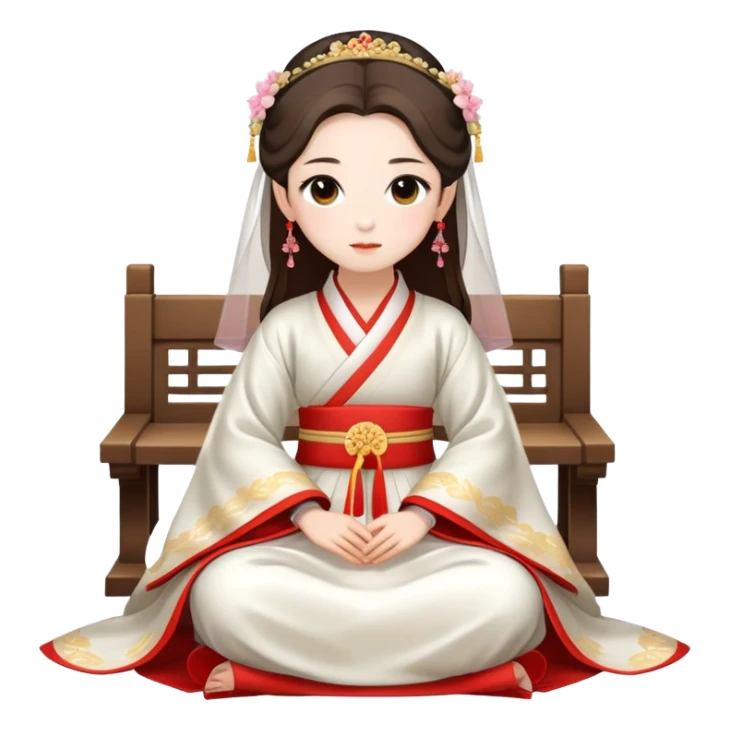 Beautiful girl wearing Hanfu h wedding dress sitting sticker
