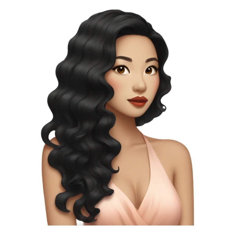 stunning asian woman black wavy hair, peachy lips sticker