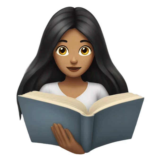 Woman with long black hair reading a book sticker