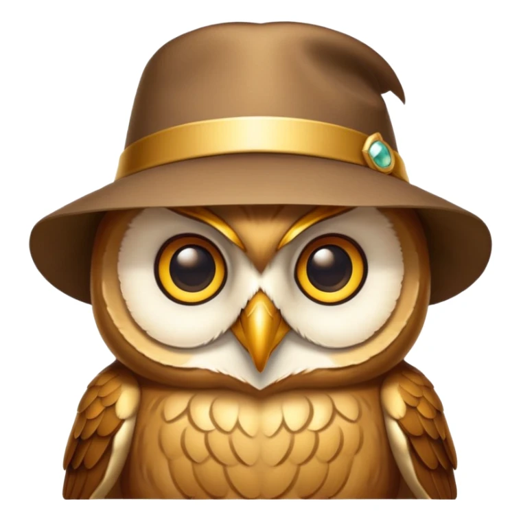 golden owl with shiny feathers with a hat in head  sticker