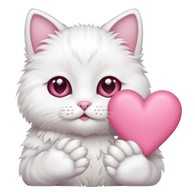 white cat hands holding a pink heart sticker