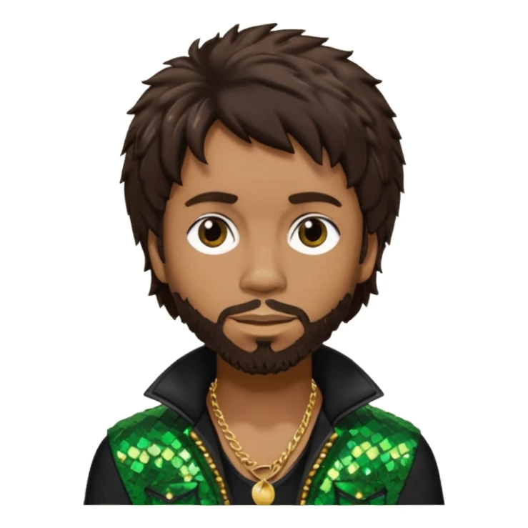 Shaggy, Reggae Rapper with dark brown hair, black sequin outfit sticker