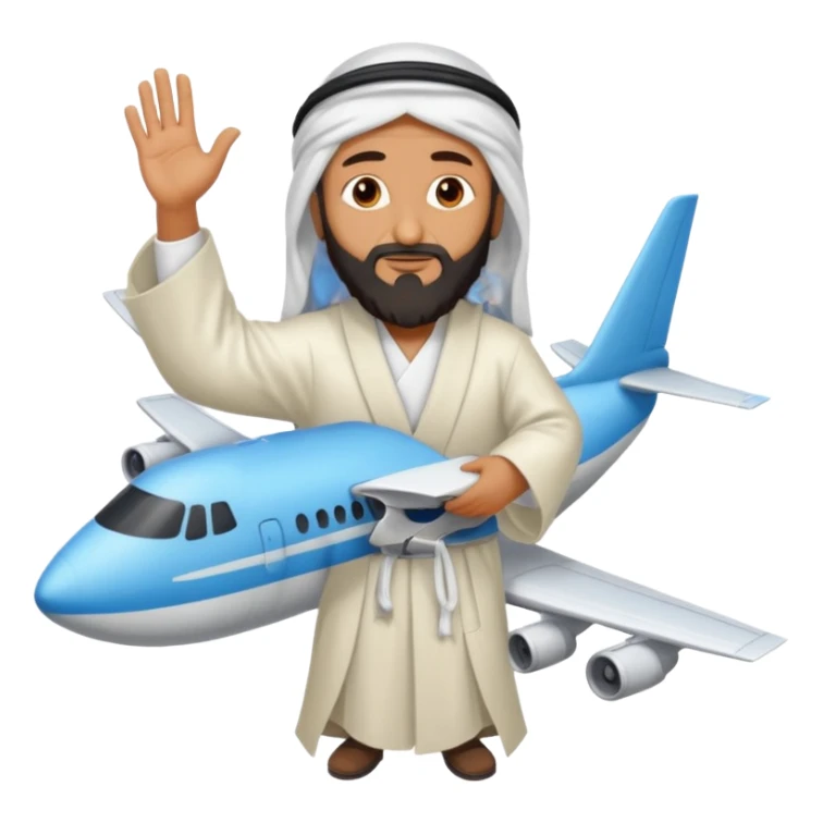 Osama bin Ladin standing on top of a plane with legs and a white robe sticker