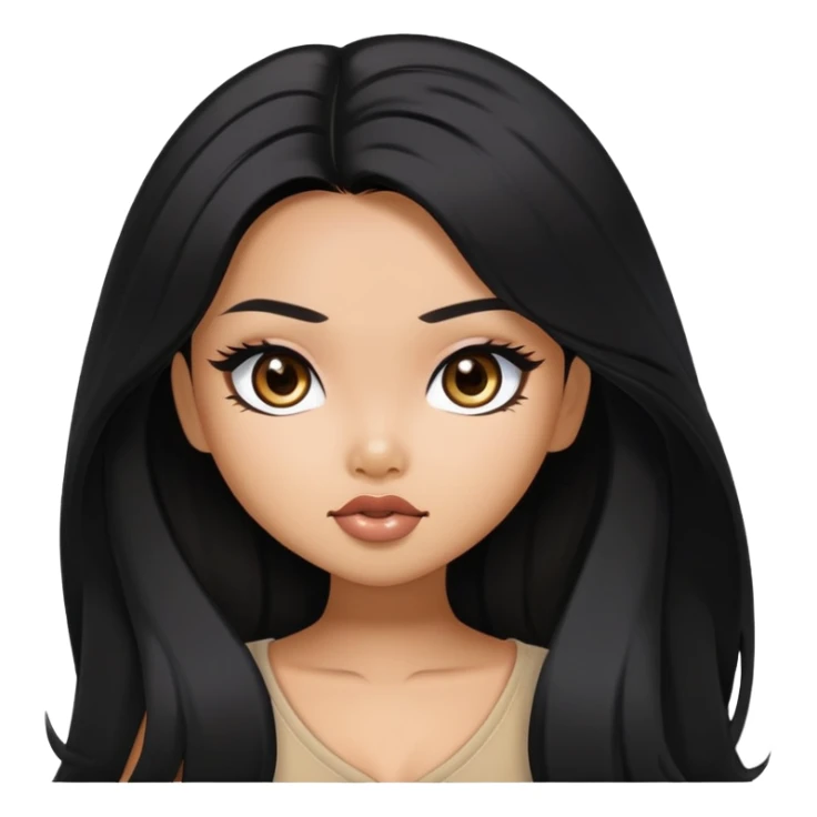 pretty bratz asian baddie asian, black long hair sticker