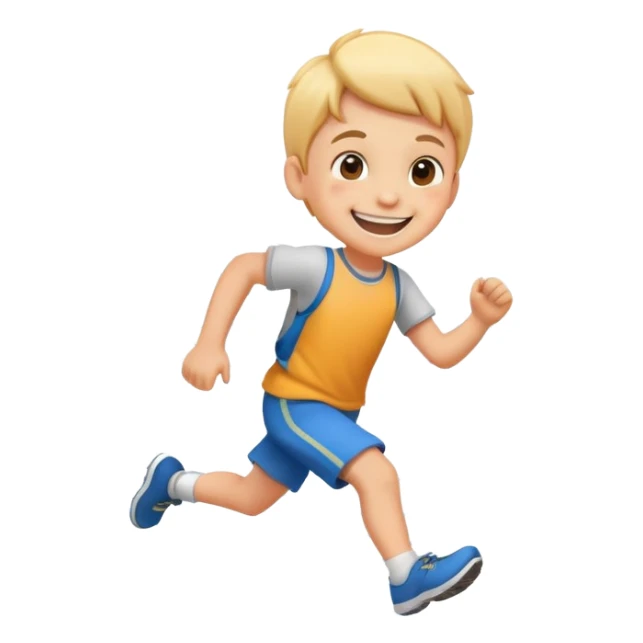 child running with a big smile, cheerful and energetic, motion lines to show action sticker