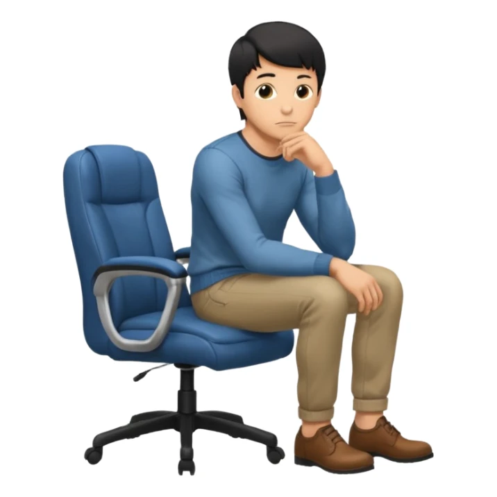 guy imitating thinker statue pose but with casual clothes and sitting in a office chair and looking up sticker