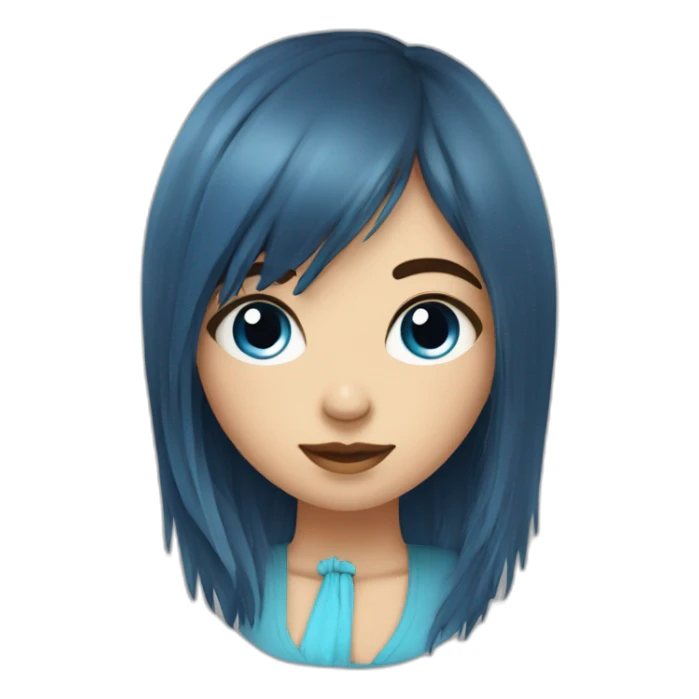 Fille aux yeux bleu brune avec une frange cheuveux long sticker
