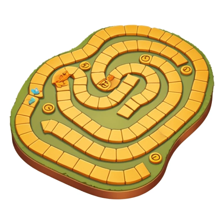 Create a cozy 3D cartoon board game path in warm autumn style. The path consists of 20 golden tiles in a winding S-shaped layout.  sticker