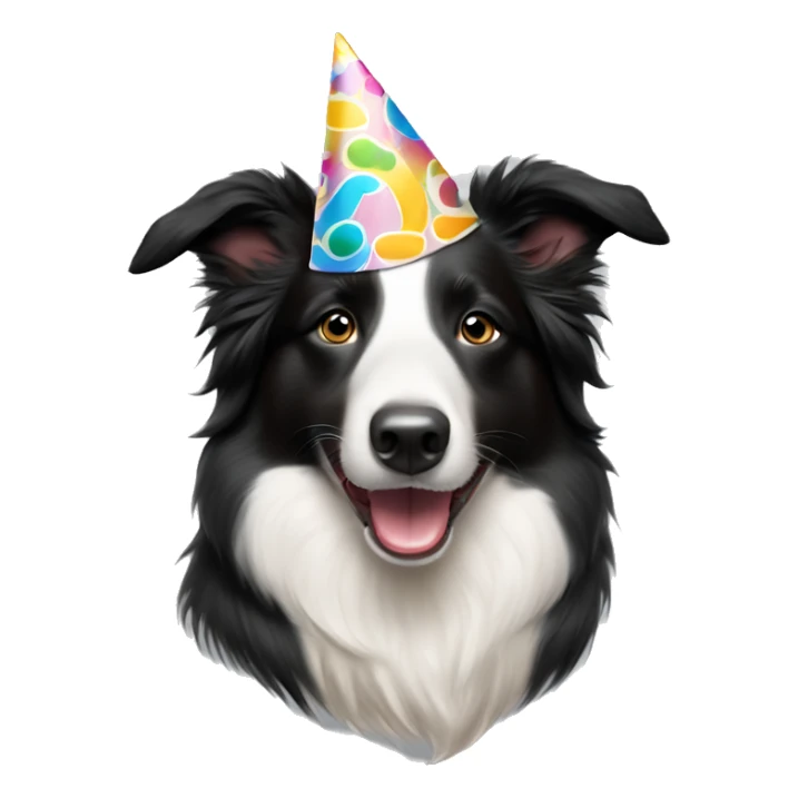 A  happy Australian Border Collie with a half-black, half-white face wearing a Birthday Party Hat.  sticker