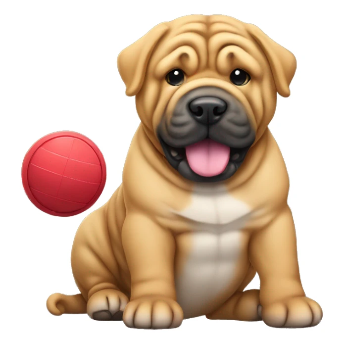 sharpei with gong with a toy sticker