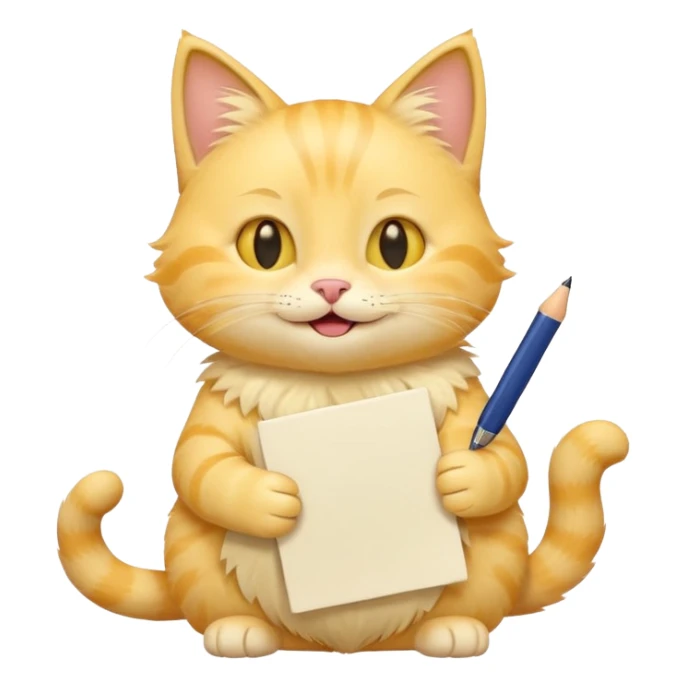 cute yellow smiling cat with full body with note and pen and no clothes sticker