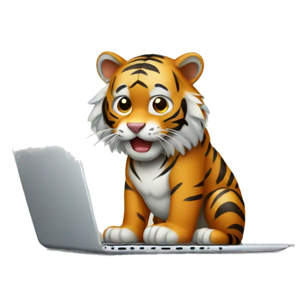 tiger using laptop sticker