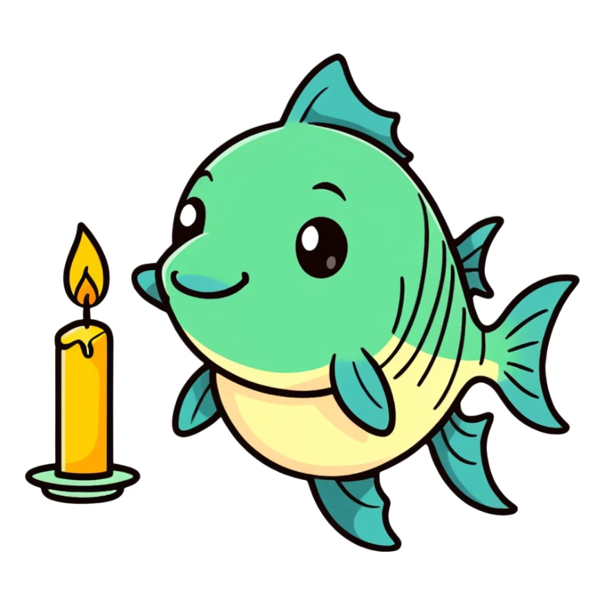 Fish with candle in mouth sticker
