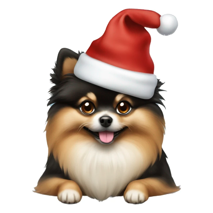 Italian Pomeranian black and brown with Christmas hat  sticker