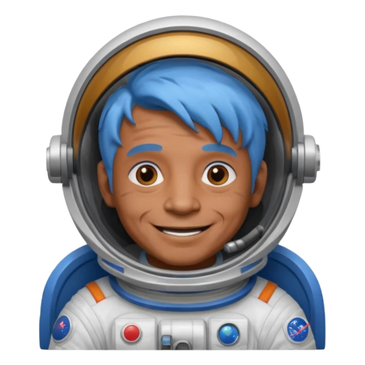 old man, brown skin astronaut with blue hair, smile sticker