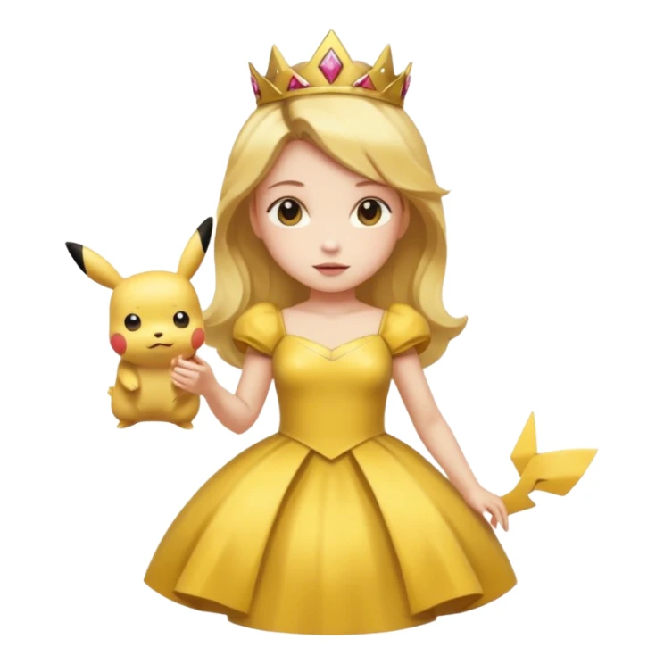 Princess with gold dress on and Pikachu sticker