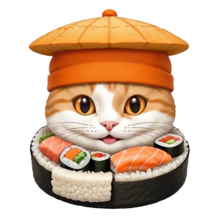 happy cat wearing a hat made out of sushi sticker