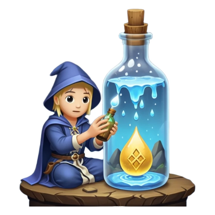human rune alchemist catching dripping moonlight in bottle sticker