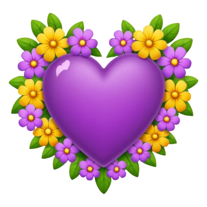 purple heart with beautiful colorful flowers around its border sticker