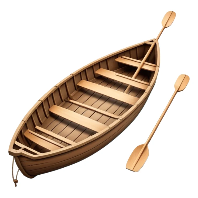 small wooden rowboat with oars floating on calm water sticker