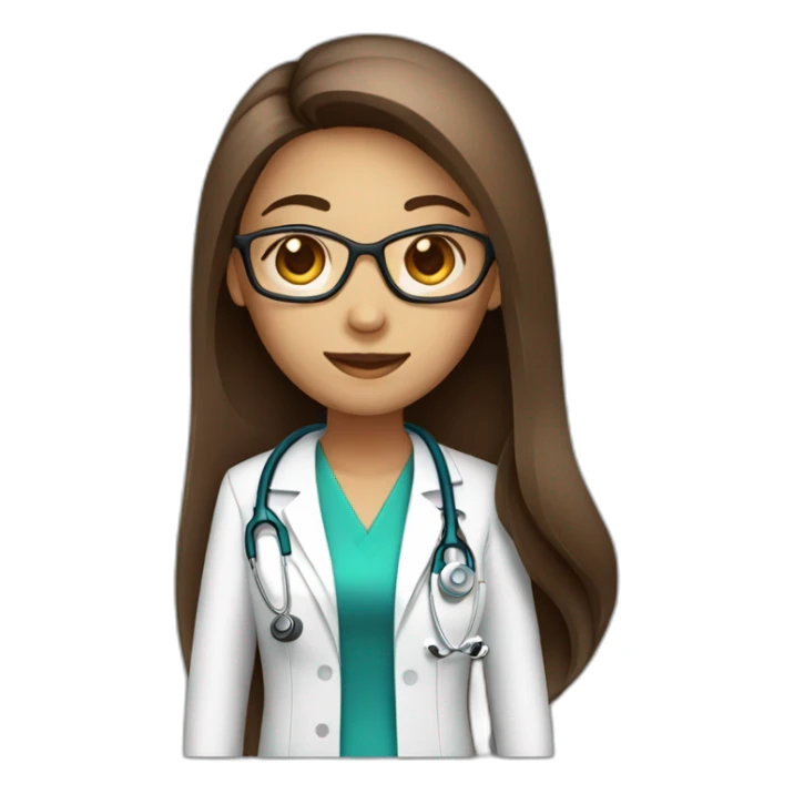 Female brown long straight hair Doctor with stethoscope sticker