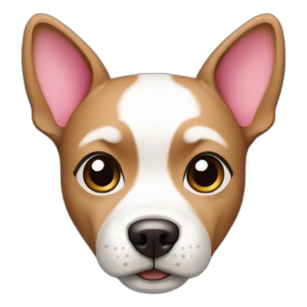 Small dog with a white and brown head, With low ears and pink collar sticker