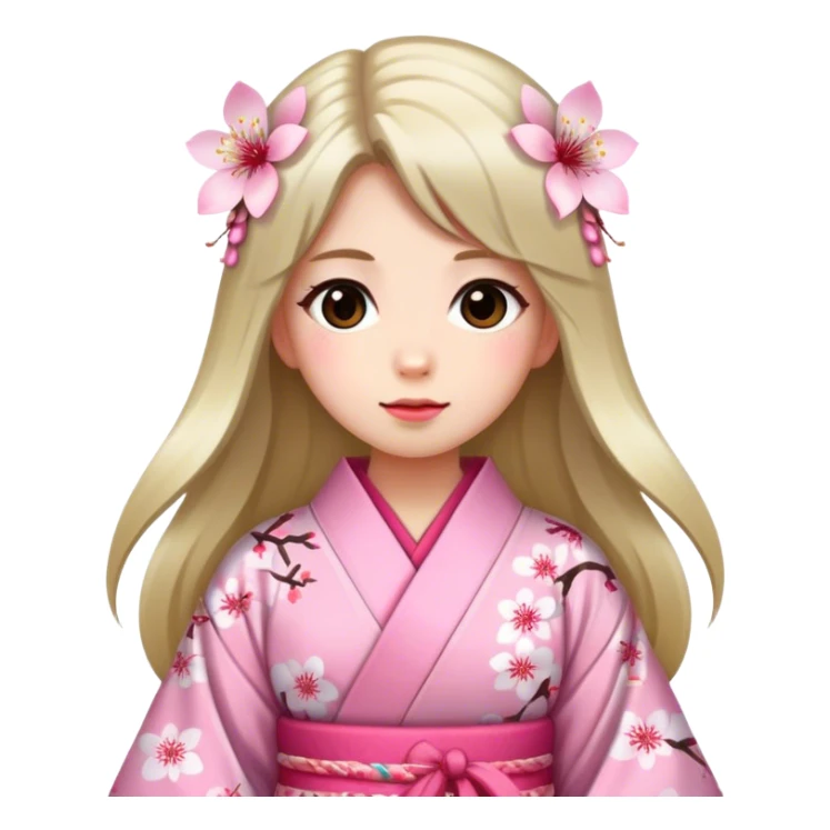 Long-haired girl wearing a cherry blossom pattern kimono sticker