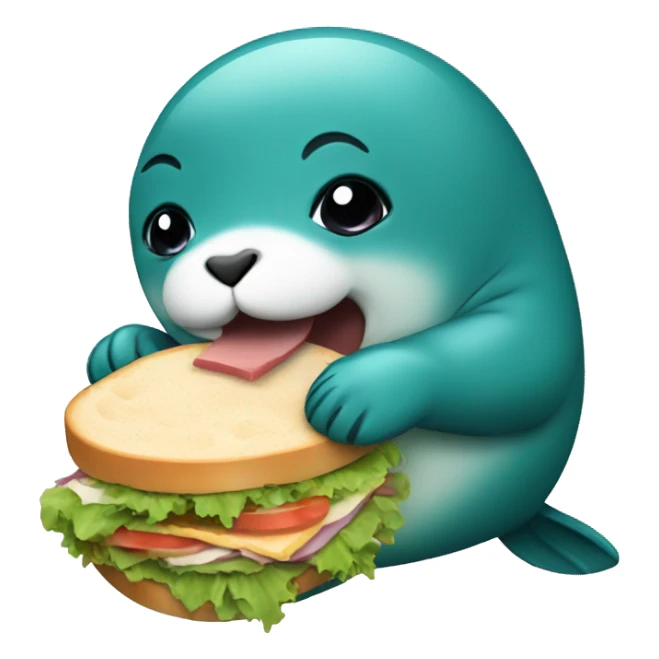 teal-coloured seal eating a sandwich sticker