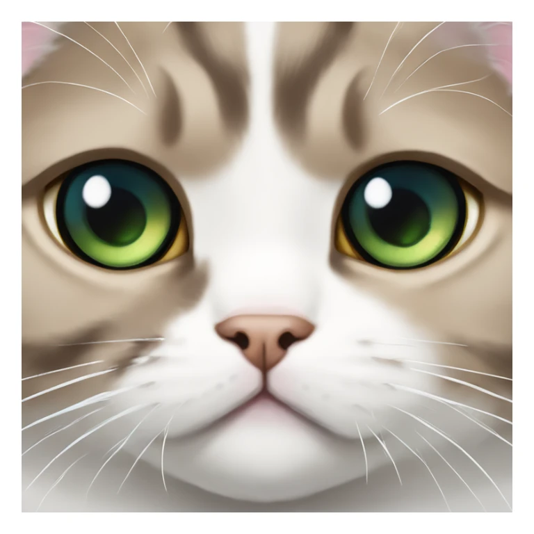 Scottish fold cat with brown fur and green eyes with another Scottish fold cat that is white with blue eyes  sticker