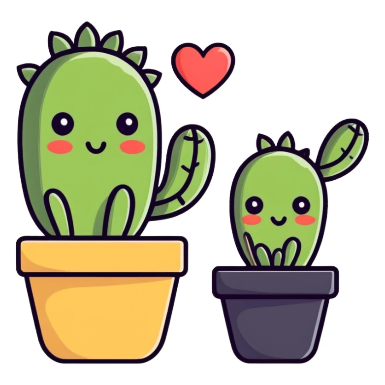 Two Happy Cactus best friends with heart eyes in a pot sticker