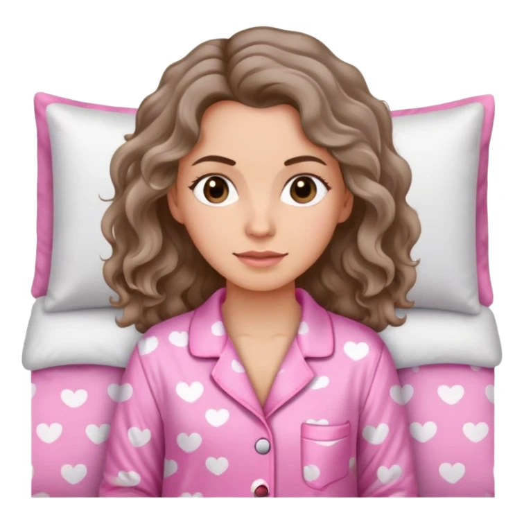 mulher branca de cabelos ondulado, olhos castanhos escuro de pijama rosa sticker