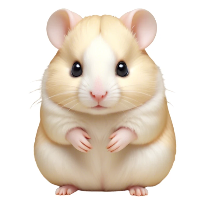 Cinematic Noble Cream Hamster Portrait Emoji, Poised and regal, with a tiny, compact build and a smooth, pristine cream fur, deep-set soulful dark eyes, Simplified yet sharp and sophisticated features, highly detailed, glowing with a soft, dignified glow, high shine, intelligent and energetic, stylized with an air of miniature elegance, focused and attentive, soft glowing outline, capturing the essence of a watchful and confident rodent, so majestic it feels as though it could scurry out of the screen with effortless authority! sticker