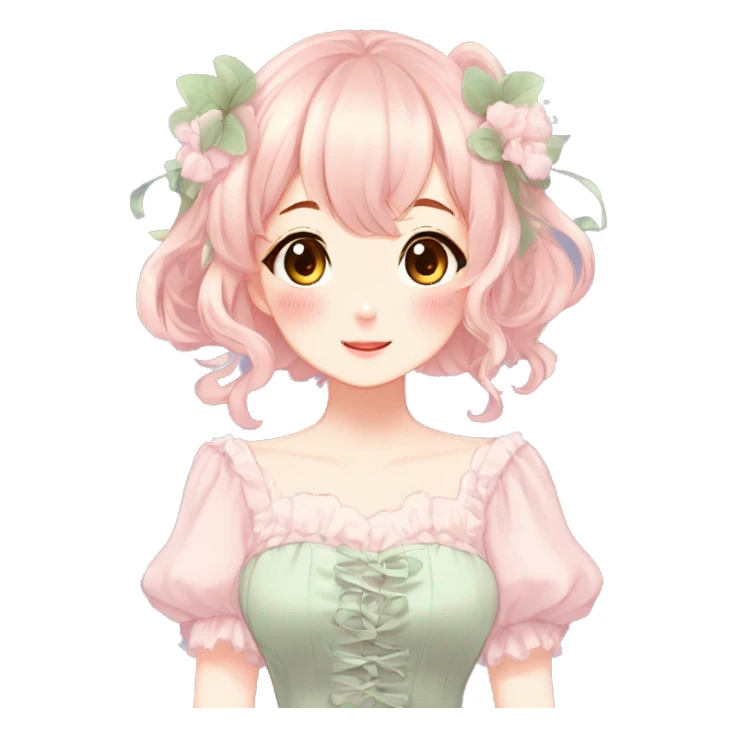 Gorgeous anime style lady with blushing face and a dress cottagecore fairycore  Kawaii anime colorful pearly romantic simplistic aesthetic trending style sticker