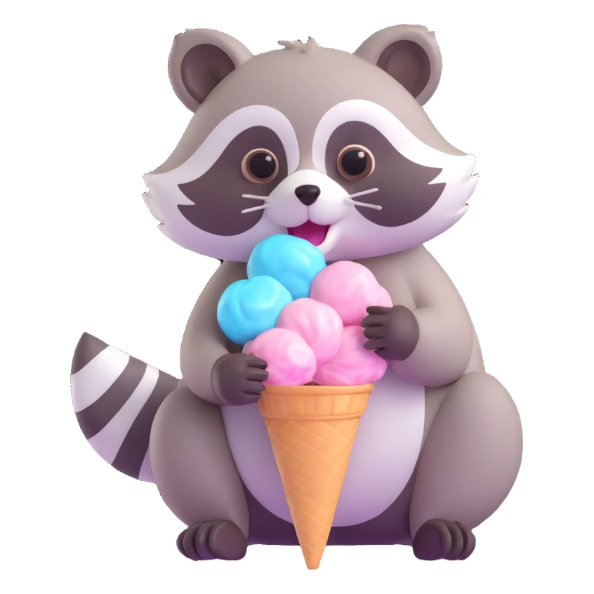 raccoon eating cotton candy sticker