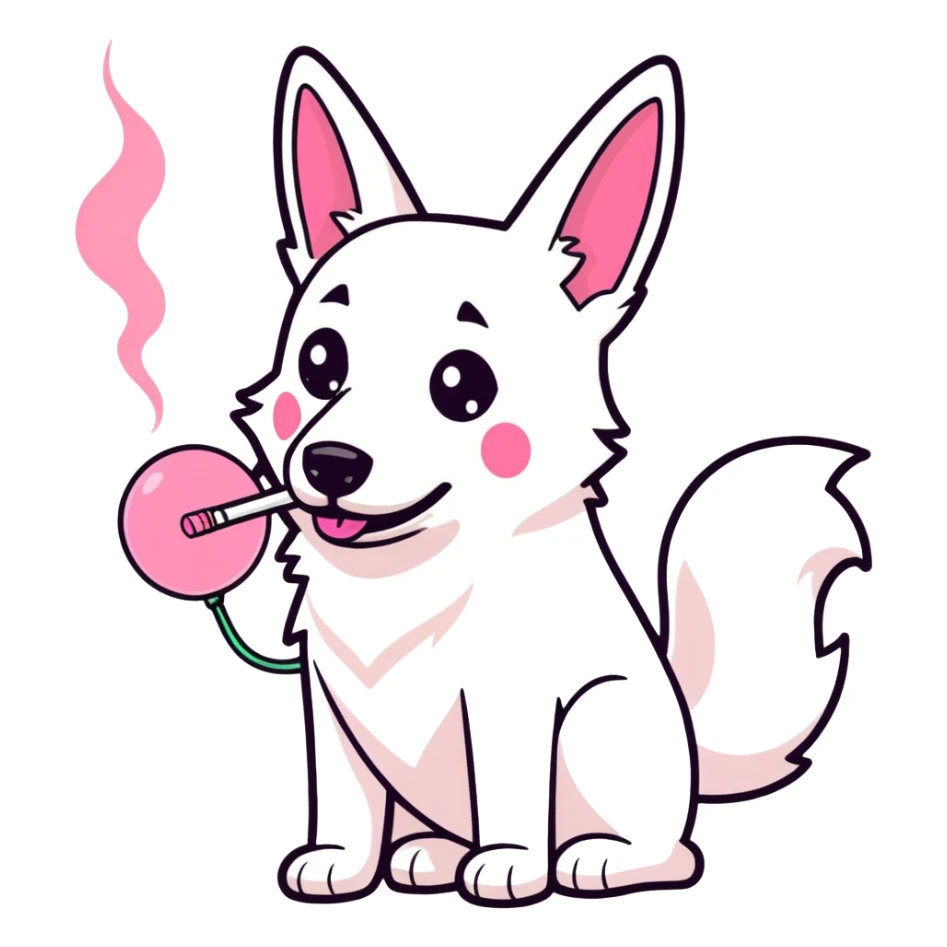 White belgian Shepard smokes a pink bong sticker
