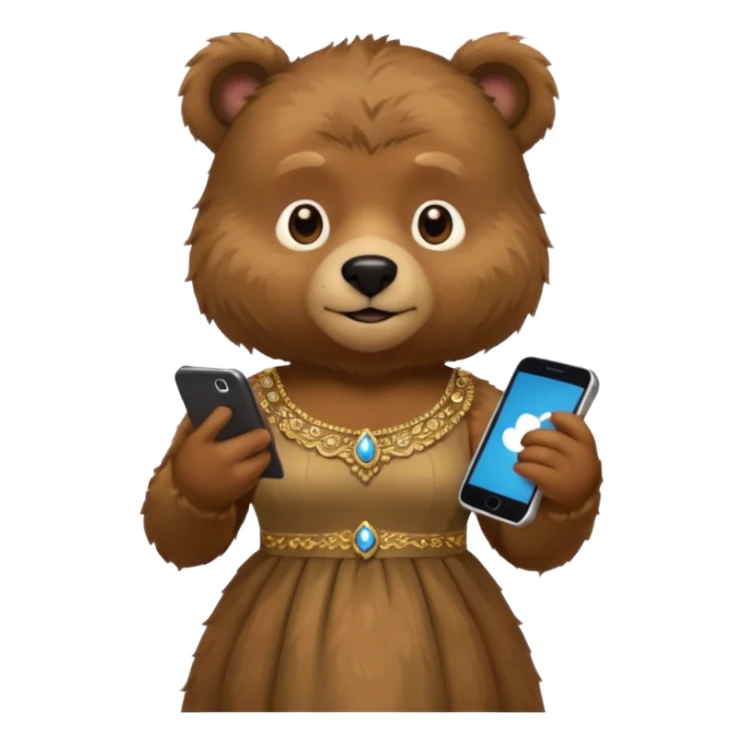 russia bear with custome dress and smartphone sticker