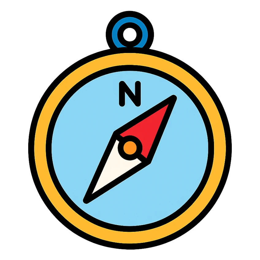 colorful compass icon, clear north arrow sticker