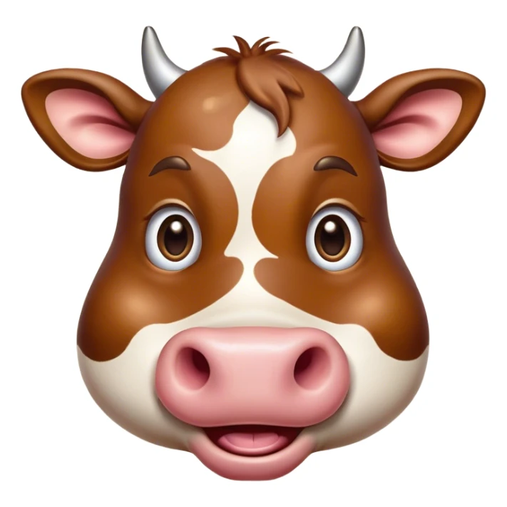 Cinematic Comical Brown Cow Portrait Emoji, Head tilted dramatically with an exaggeratedly amused expression, featuring a striking, glossy brown hide with a playful natural pattern, wide, expressive brown eyes filled with humorous disbelief, Simplified yet hilariously expressive features, highly detailed, glowing with a slightly sassy glow, high shine, dramatic yet playful, stylized with an air of cheeky farmyard mischief, bright and endearing, soft glowing outline, capturing the essence of a spirited and over-the-top cow, so meme-worthy it feels like it could moo its way into internet fame instantly! sticker