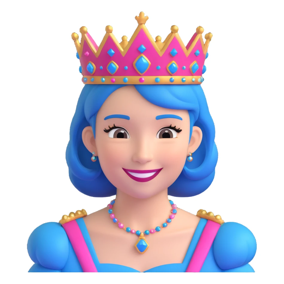 smiling queen with pink and blue hair and a queen crown sticker